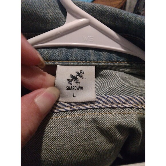 Sharewin Women’s Light Blue Button Front Denim Jean Jacket Size L - Picture 6 of 8